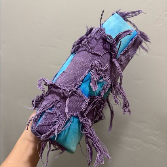 Unique Colorblock Cowhide Leather with Ripped Canvas, Metal Frame Bag, Crossbody - Picture 14 of 16